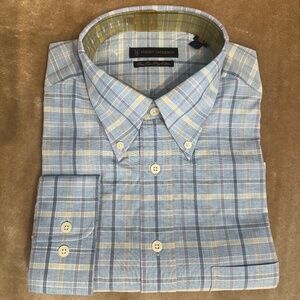 New Henry Jacobson, size Large, blue window-pane cotton woven sport shirt